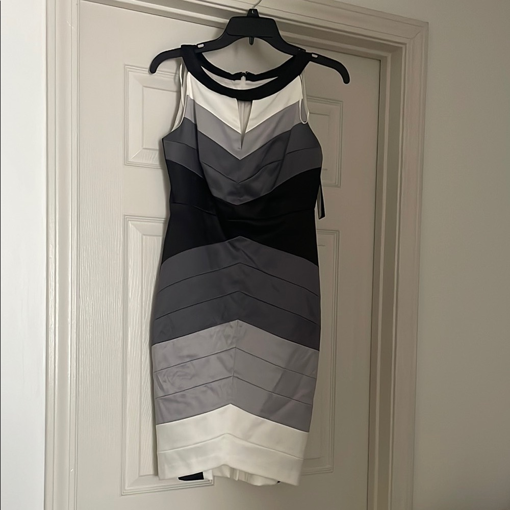 Elegant Black and Gray Striped Dress